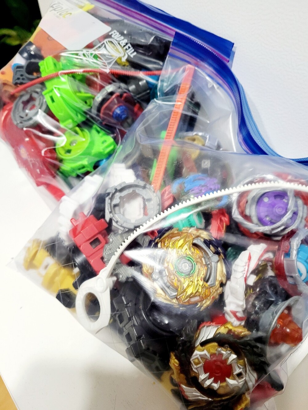 Huge Beyblade Burst Toy Lot w/ Launchers Parts & Tops 2 large Bags